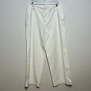 Lauren Ralph Lauren Green Tag White Linen Cotton Blend Wide Leg Pants Size 14